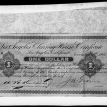 1907 one-dollar Los Angeles Clearing House Certificate, obverse, [Los Angeles?], [photographed 1920-1940?]