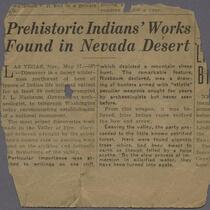 Newspaper clipping headed Prehistoric Indians' Works Found in Nevada Desert