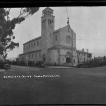 St. Monica's Catholic Church, exterior view, Santa Monica, circa 1920