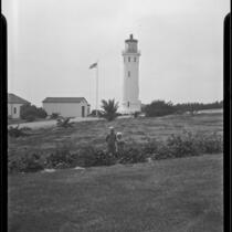 Point Vicente Lighthouse and keeper's children, Rancho Palos Verdes, 1935