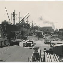 San Pedro Harbor with ships and commercial products
