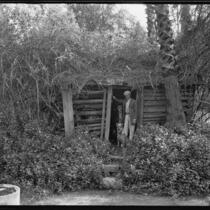 Log cabin, Rancho Santa Anita, Arcadia, 1938