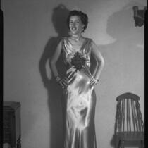 Opera performerr Diane Houck Malin in satin gown, 1956