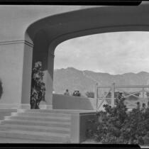 Clubhouse terrace at Santa Anita Park soon after its completion, Arcadia, 1936