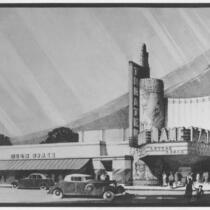 Vogue Theatre, South Gate, photograph of colored rendering