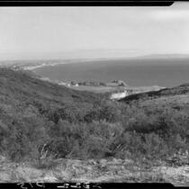Birdseye view towards the Miramar Estates housing development area and the Santa Monica Bay beyond, Pacific Palisades, 1929