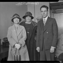 Louise Winters, Blanche Rice, Rev. D. V. Alderman at the grand jury investigation into the Aimee Semple McPherson case, Los Angeles, 1926