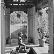 W. R. Dunsmore residence, view towards fountain with putto in pergola, Los Angeles, 1930