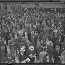 Spectators in the grandstand at Santa Anita Park on Christmas Day, Arcadia, 1935
