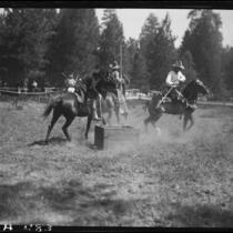 Rodeo riders performing, Lake Arrowhead Rodeo, Lake Arrowhead, 1929