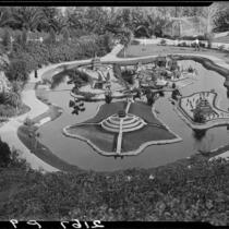 Miniature scenes in Oriental garden, Bernheimer Gardens, Pacific Palisades, 1927-1940