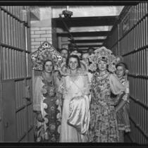 Helen Holman, Queen of Pacific Coast Slavic Club, with Tamara Lawb and Enna Gorova at Los Angeles County Jail, 1932
