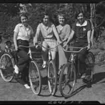 Women at bicycle-themed party, Santa Monica, [between 1933 and 1939?]