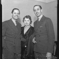 Actors Michael Bartlett, Ouida Bergere Rathbone, and Basil Rathbone, 1935