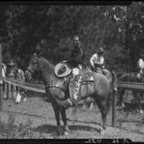 Actor Reginald Denny on horseback, Lake Arrowhead Rodeo, Lake Arrowhead, 1929