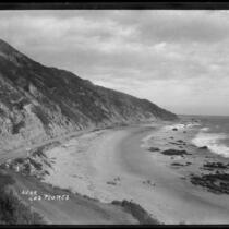 Coastline of Santa Monica Bay near Las Flores Canyon, before the road was paved, Malibu, circa 1912
