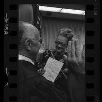 Ellen Cardiff, being sworn in as first female United States Marshal, Los Angeles, Calif., 1971