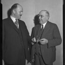 Senator McKinley presenting the Ling Foundation medal to Frank A. Bouelle, Los Angeles, 1931