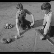 Boys with baseball equipment, Los Angeles, circa 1935