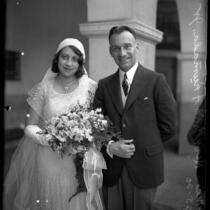 Wedding portrait of Jose Vasconcelos' daughter, Maria and her husband Hermino Ahumada Jr., Calif., 1930
