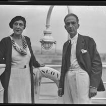 Princess Marie Anne Ghika (Liane de Pougy) and Prince Georges Ghika, of Poland, on the passenger liner Wisconsin, Los Angleles, 1932