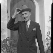Adelbert Bartlett in front of his home, Santa Monica, 1950