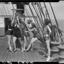 Women on boat deck, Santa Monica, 1930