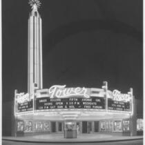 Tower Theatre, Fresno, exterior, night
