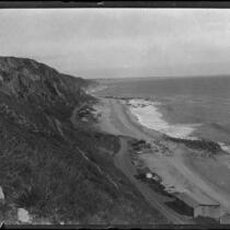 View of beach houses along the California coast, Malibu, circa 1920