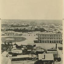 Aerial of Los Angeles Plaza, 1869